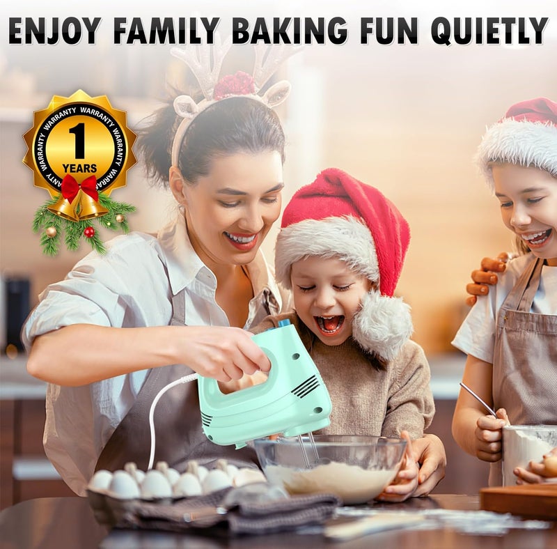 GUALIU Electric Hand Mixer with Stainless Steel Whisk, Dough Hook Attachment and Storage Bag, Handheld Mixer for Baking Cakes, Eggs, Cream Food Mixers. Turbo Boost /5 Speed Kitchen Blender GREEN - Image 2